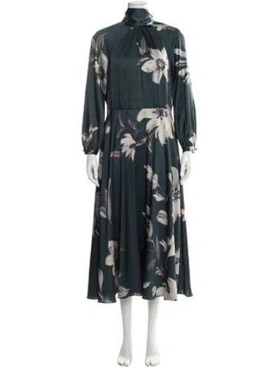 Pre-owned Teri Jon Floral Print Long Dress In Blue/green