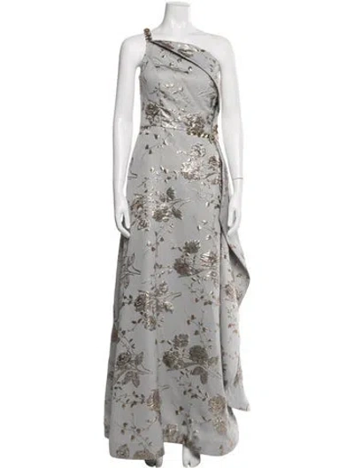 Pre-owned Teri Jon Floral Print Long Dress In Gray