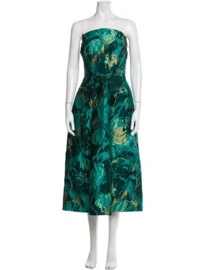 Pre-owned Teri Jon Floral Print Long Dress In Green