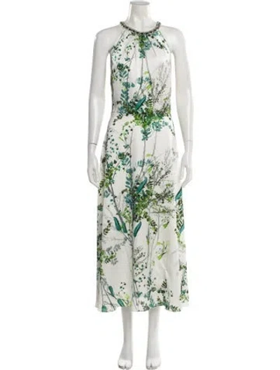 Pre-owned Teri Jon Floral Print Long Dress In Green