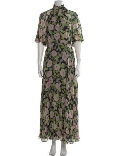 Pre-owned Teri Jon Floral Print Long Dress In Green