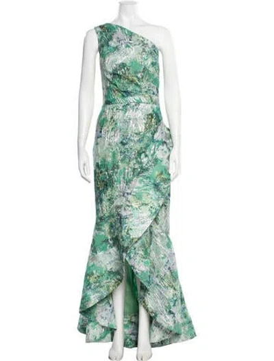 Pre-owned Teri Jon Floral Print Long Dress In Green