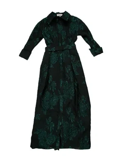 Pre-owned Teri Jon Floral Print Long Dress In Green
