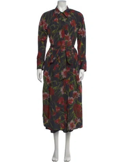 Pre-owned Teri Jon Floral Print Long Dress In Green