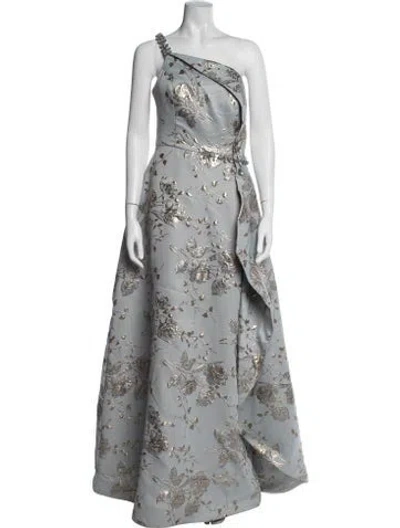 Pre-owned Teri Jon Floral Print Long Dress In Grey