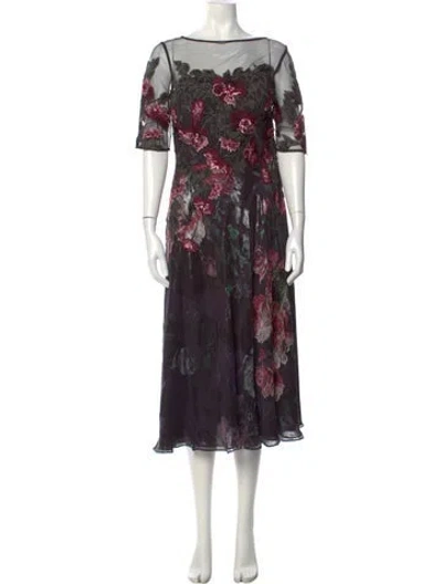 Pre-owned Teri Jon Floral Print Long Dress In Multi
