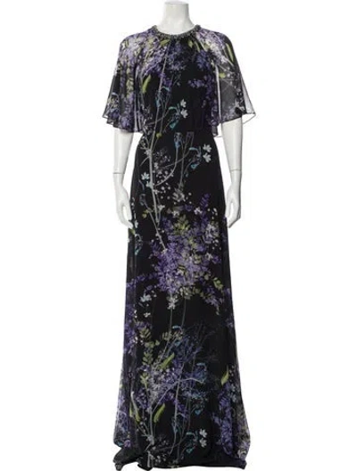 Pre-owned Teri Jon Floral Print Long Dress In Multi