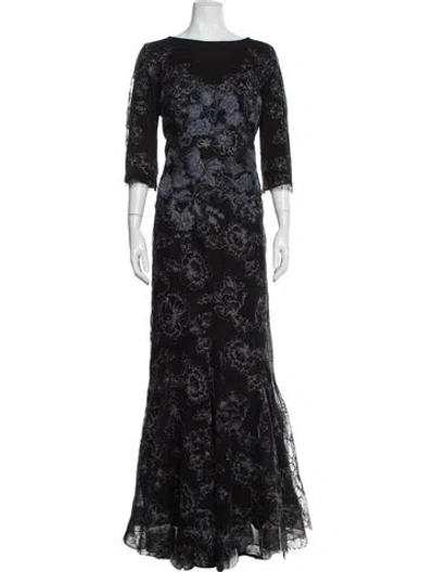 Pre-owned Teri Jon Floral Print Long Dress In Multi