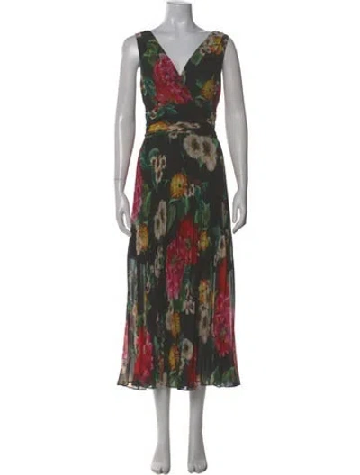 Pre-owned Teri Jon Floral Print Long Dress In Multi