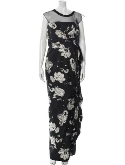 Pre-owned Teri Jon Floral Print Long Dress In Multi