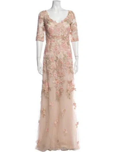 Pre-owned Teri Jon Floral Print Long Dress In Multi