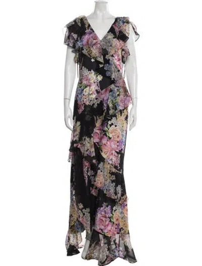 Pre-owned Teri Jon Floral Print Long Dress In Multicolor