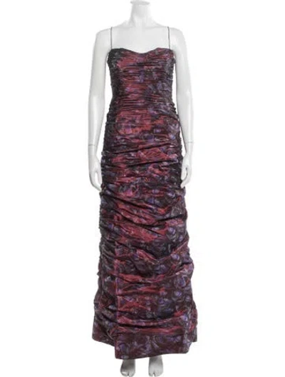Pre-owned Teri Jon Floral Print Long Dress In Multicolor
