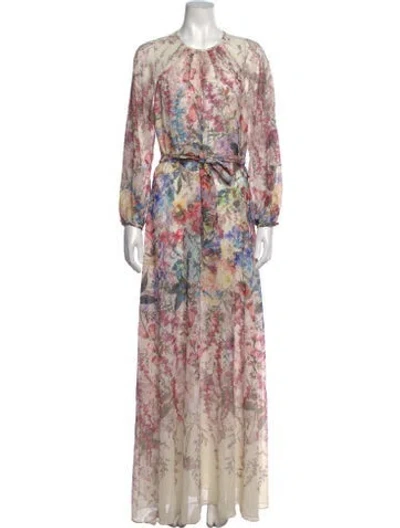 Pre-owned Teri Jon Floral Print Long Dress In Multicolor