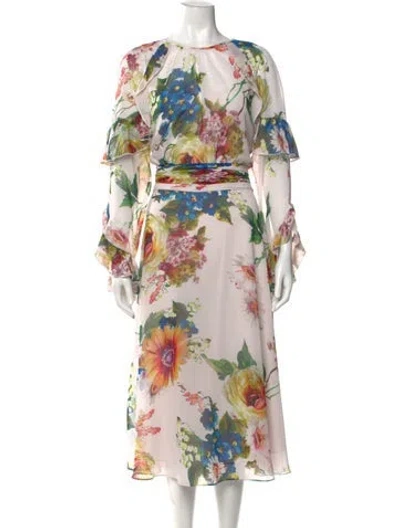 Pre-owned Teri Jon Floral Print Long Dress In Neutral