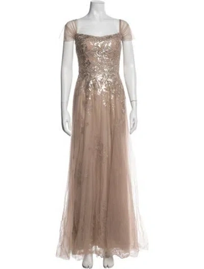 Pre-owned Teri Jon Floral Print Long Dress In Neutral