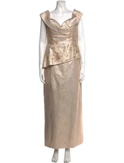 Pre-owned Teri Jon Floral Print Long Dress In Neutral