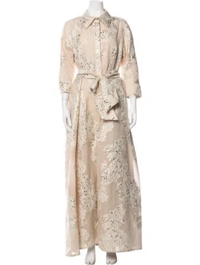 Pre-owned Teri Jon Floral Print Long Dress In Neutrals