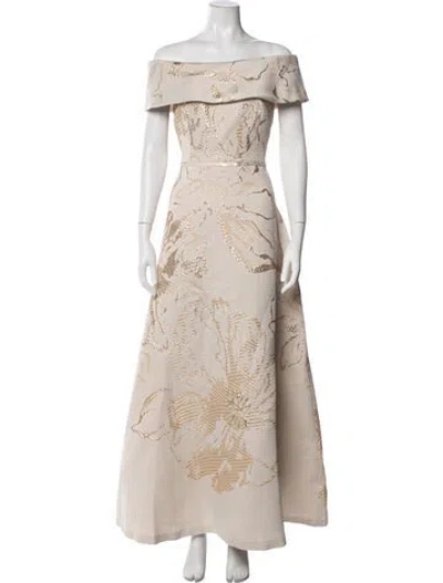 Pre-owned Teri Jon Floral Print Long Dress In Neutrals