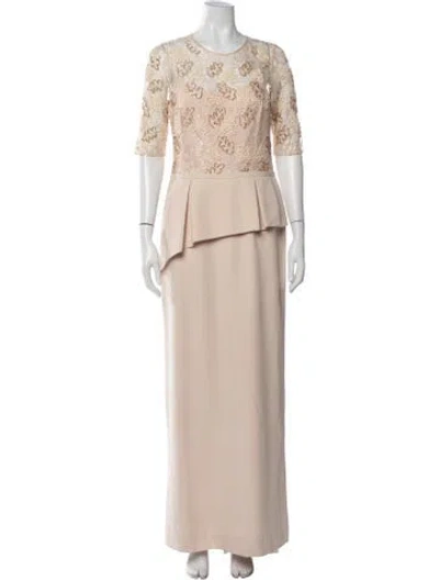 Pre-owned Teri Jon Floral Print Long Dress In Neutrals