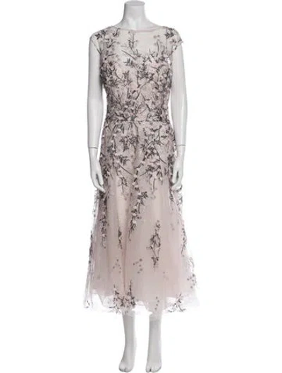 Pre-owned Teri Jon Floral Print Long Dress In Pink