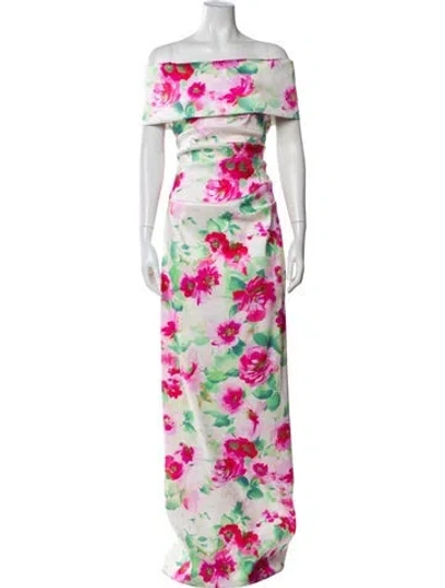 Pre-owned Teri Jon Floral Print Long Dress In Pink
