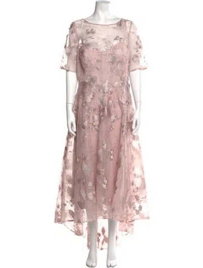 Pre-owned Teri Jon Floral Print Long Dress In Pink