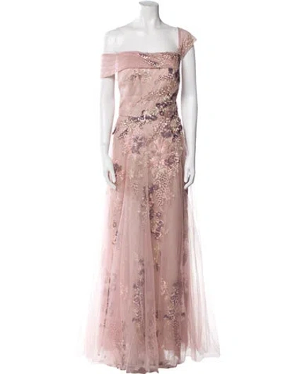 Pre-owned Teri Jon Floral Print Long Dress In Pink