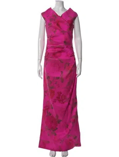 Pre-owned Teri Jon Floral Print Long Dress In Pink