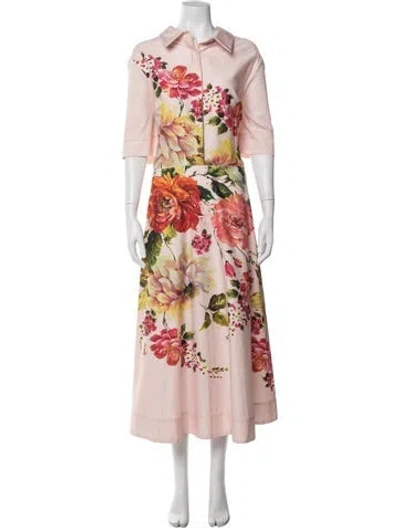Pre-owned Teri Jon Floral Print Long Dress In Pink