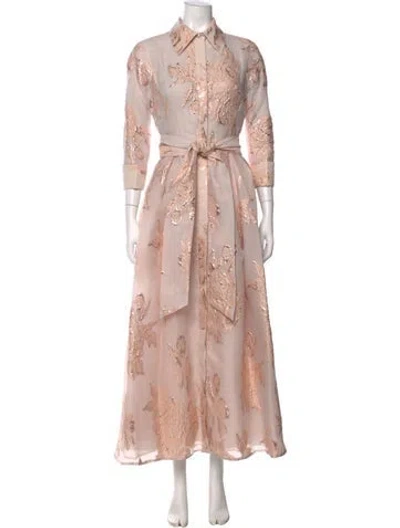Pre-owned Teri Jon Floral Print Long Dress In Pink