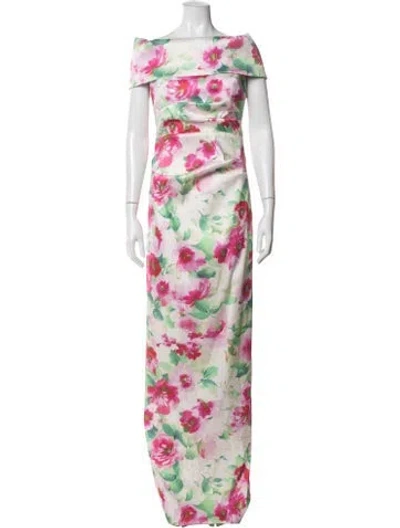 Pre-owned Teri Jon Floral Print Long Dress In Pink
