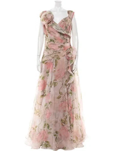 Pre-owned Teri Jon Floral Print Long Dress In Pink
