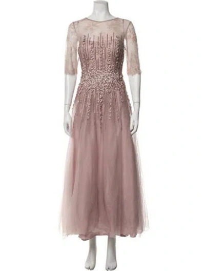 Pre-owned Teri Jon Floral Print Long Dress In Pink