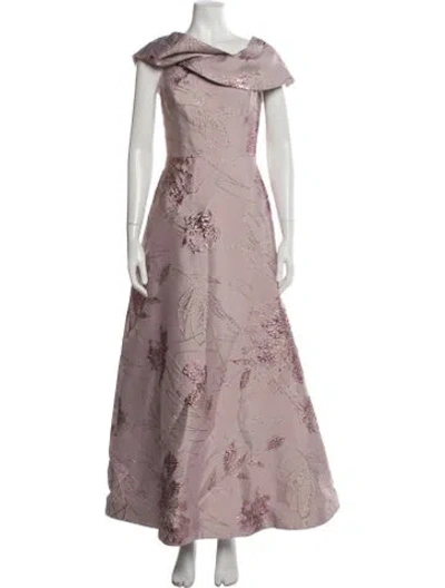 Pre-owned Teri Jon Floral Print Long Dress In Pink