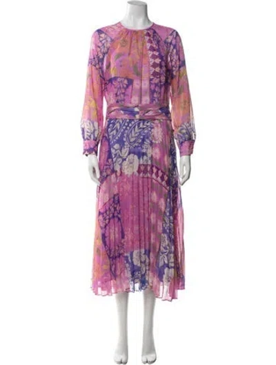 Pre-owned Teri Jon Floral Print Long Dress In Purple