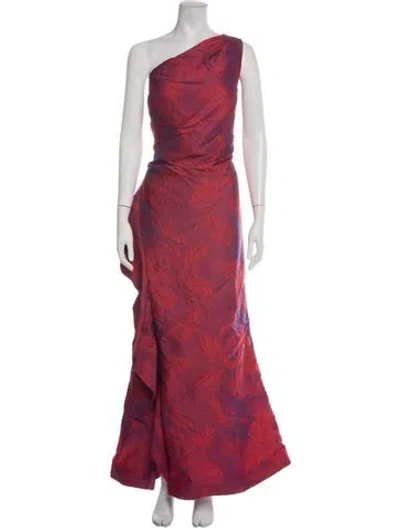 Pre-owned Teri Jon Floral Print Long Dress In Red