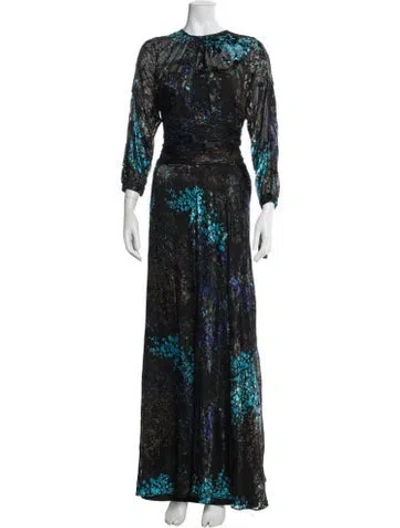 Pre-owned Teri Jon Floral Print Long Dress W/ Tags In Black