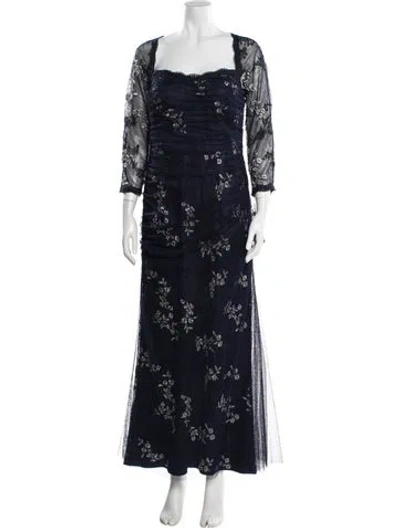 Pre-owned Teri Jon Floral Print Long Dress W/ Tags In Blue