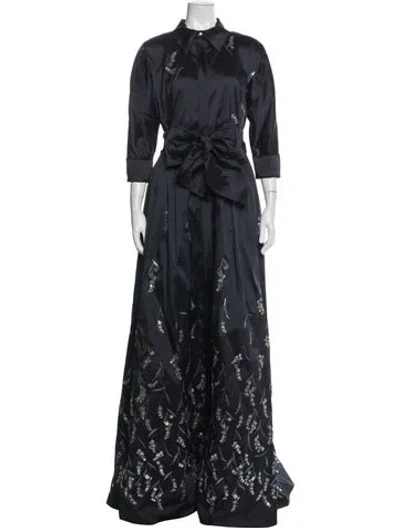 Pre-owned Teri Jon Floral Print Long Dress W/ Tags In Blue
