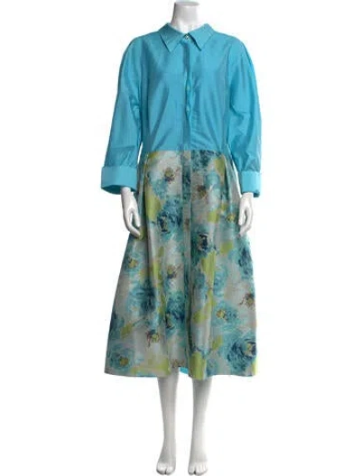 Pre-owned Teri Jon Floral Print Long Dress W/ Tags In Blue