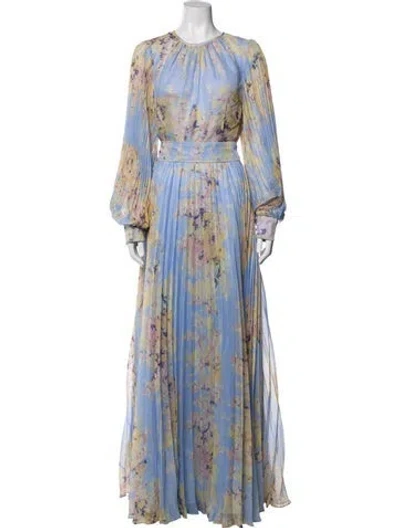 Pre-owned Teri Jon Floral Print Long Dress W/ Tags In Blue