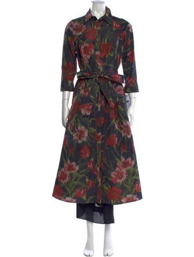 Pre-owned Teri Jon Floral Print Long Dress W/ Tags In Blue