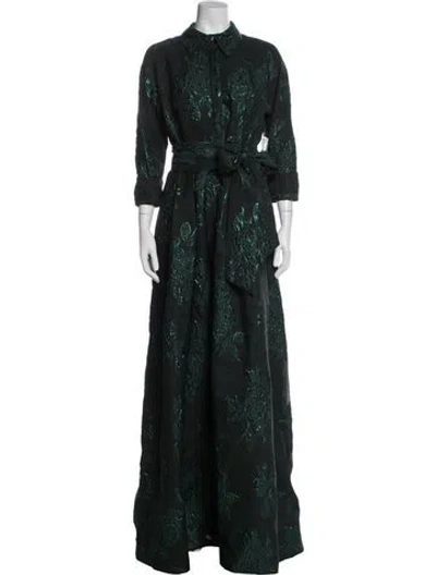 Pre-owned Teri Jon Floral Print Long Dress W/ Tags In Green
