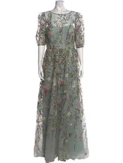 Pre-owned Teri Jon Floral Print Long Dress W/ Tags In Green