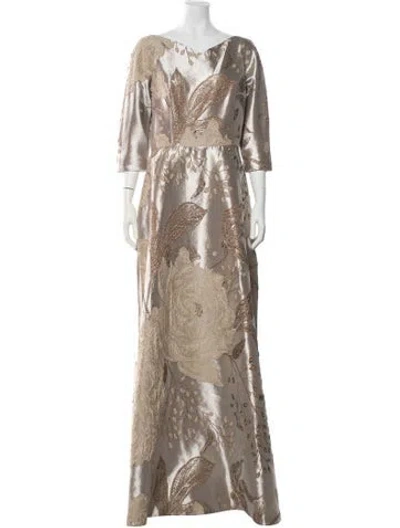 Pre-owned Teri Jon Floral Print Long Dress W/ Tags In Grey