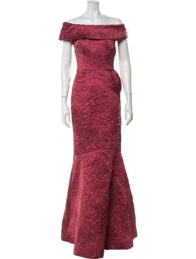 Pre-owned Teri Jon Floral Print Long Dress W/ Tags In Metallic/red