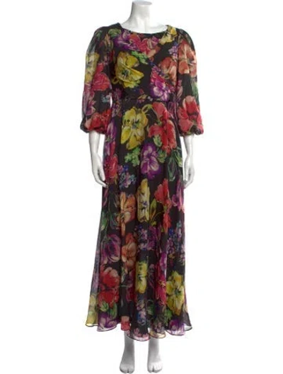 Pre-owned Teri Jon Floral Print Long Dress W/ Tags In Multi