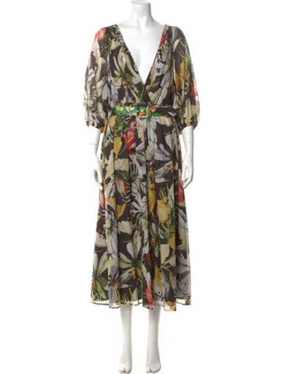 Pre-owned Teri Jon Floral Print Long Dress W/ Tags In Multi