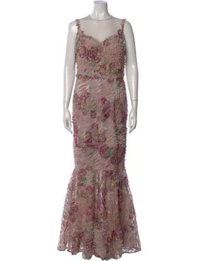 Pre-owned Teri Jon Floral Print Long Dress W/ Tags In Multi
